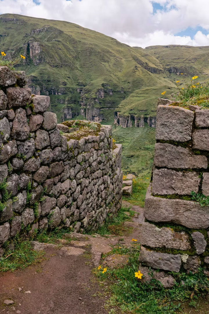 Stone passageway at Choquequirao overlooking the Apurímac Valley