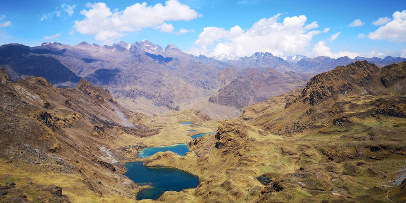 High altitude lagoons in the Lares Valley along the Lares Trek in the Andes of Cusco, Peru